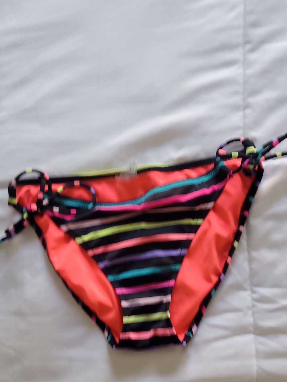 Victoria's Secret Girls' Black Swim Bottoms with Neon Stripe Accents